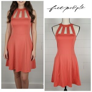 Free People Beach Cage Halter Cutout Knit Dress Orange